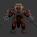Fierce Mythical Warrior Creature With Red Body Yellow Black Armor And Silver Claw Weapons