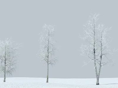 Snow Covered Trees Standing In Winter Snowy Field Against Gray Sky 3d model