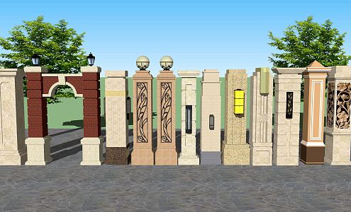 European Roman Column Courtyard Garden Stone Gate Column Roman Column 3d model