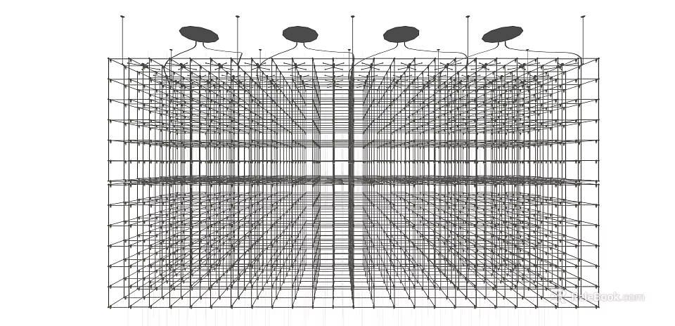 Modern Interior Design Featuring Multiple Linear Chandeliers With Wireframe Structure 3d model 