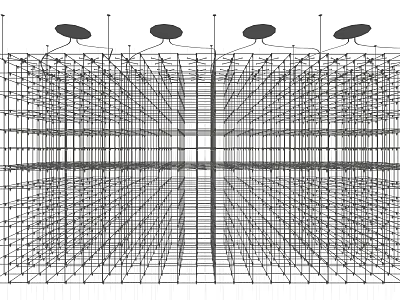 Modern Interior Design Featuring Multiple Linear Chandeliers With Wireframe Structure 3d model