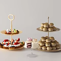 Elegant Multi Tiered Dessert Serving Sets With Macarons Cupcakes And Fruit Topped Desserts 3d model