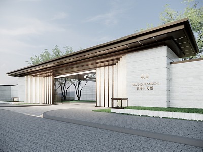 New Chinese Style Gate Community Entrance Gate Community Mentou Community People's Bank Car Bank Entrance and Exit Community Booth Community Security Pavilion 3d model