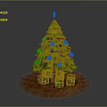 Wooden Christmas Tree With Colorful Balls Star And Green Red Blue Gift Boxes On Base