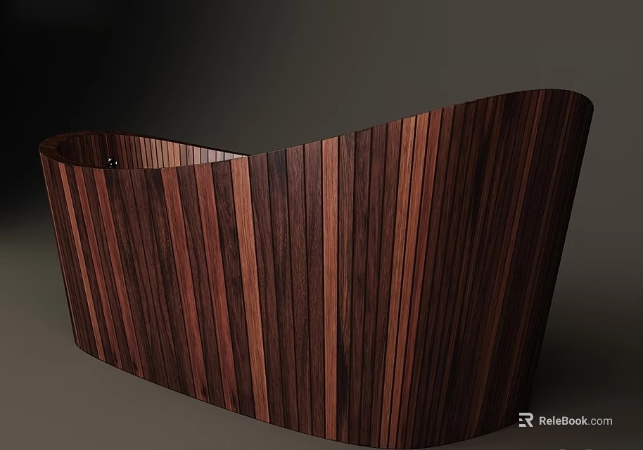 Modern Curved Wooden Bathtub With Vertical Strips For Contemporary Bathroom Interior 3d model 