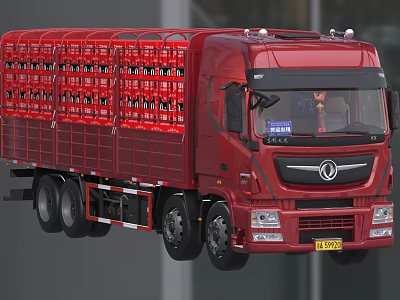 Red Heavy Duty Truck With Metal Cage Structure For Goods Transportation 3d model