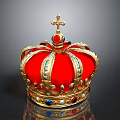 Decorative Red Crown With Gold Cross Ornaments And Colorful Gems On Dark Background