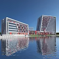 Modern Fire Station Twin Buildings With Waterfront Reflection And Geometric Facade Design