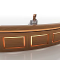 Elegant Modern Wooden Curved Reception Desk With Illuminated Panels And Receptionist