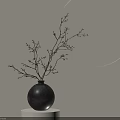 Serene Natural Scene With Black Vase Twigs And Round Moon Under Sunlit Rain