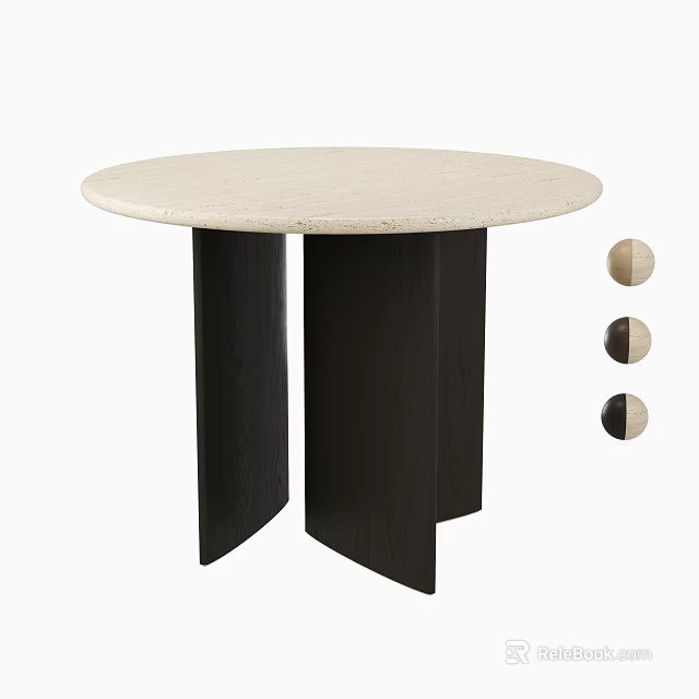Round Beige Dining Table With Black Legs And Three Color Options Displayed 3d model