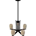 Tech Exhibition Hall Interior Featuring Modern Black Metal Pendant Light With White Glass Shades