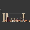 Cartoon Scene Built with Toy Bricks Featuring Stage Audience Seats Speakers and Colorful Small Characters