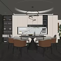 Modern Restaurant Interior Design With Black Dining Table Beige Chairs White Cabinets And Plant