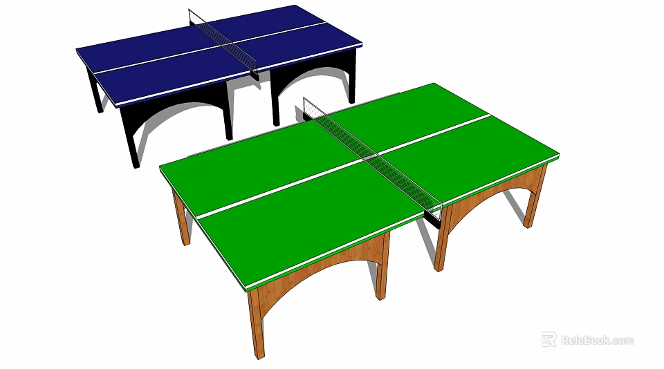 Sports Fitness Ping Pong Tables With Blue Green Surfaces And Wooden Black Legs 3d model 