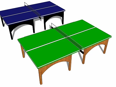 Sports Fitness Ping Pong Tables With Blue Green Surfaces And Wooden Black Legs 3d model