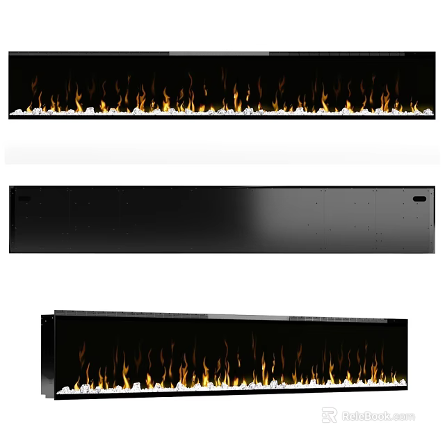 Modern Linear Fireplace With Realistic Flames And Black Exterior Design 3d model 