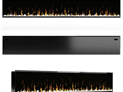 Modern Linear Fireplace With Realistic Flames And Black Exterior Design 3d model