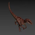 Realistic Velociraptor Dinosaur 3D Model With Brown Stripes And Yellow Eyes