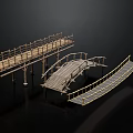 Wooden Bridge And Walkway Models With Plank Railings And Platforms