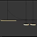 Modern Linear Chandelier With Black Horizontal Bar Rectangular And Two Circular Pendant Lights 3d model