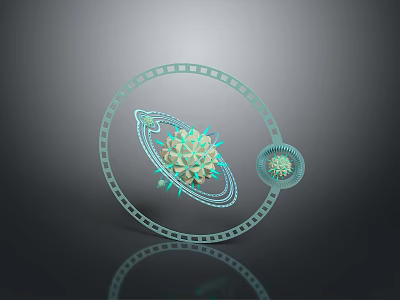 Futuristic Abstract Circular Design Featuring Star Shaped Center Green Yellow Tones And Ring Decorations 3d model
