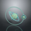 Futuristic Abstract Circular Design Featuring Star Shaped Center Green Yellow Tones And Ring Decorations