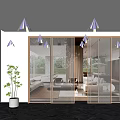 Modern Glass Partition With Metal Frame In Living Room Interior With Sofa And Green Plants