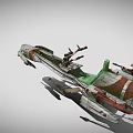 Futuristic Sci Fi Spaceship With Green Red Accents And Detailed Engine Structure