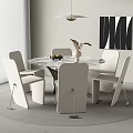 Minimalist Modern Round Glass Top Dining Table With Beige Chairs Pendant Light And Wall Art