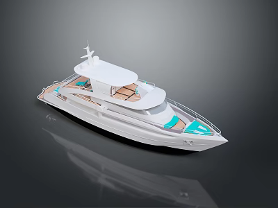 Sleek White Luxury Yacht Exterior Modern Design Wooden Deck Turquoise Accents 3d model