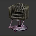 Gray Leather Barber Chair With Tufted Backrest Metal Base And Footrest