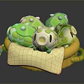 Cute Green Animal Shaped Daily Living Items Placed In Orange Basket With White Cloth