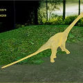 Long Neck Dinosaur Model Walking On Grassland With Green Vegetation And Trees