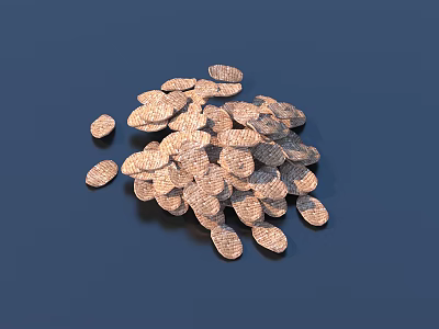 Pile of Silver Colored Textured Round Crispy Food Snacks on Dark Surface 3d model