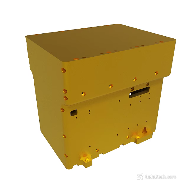 Yellow Industrial Cube Component With Holes And Protrusions Structure Design 3d model 