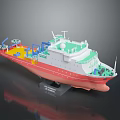 Red and White Water Vessel Model With Green Superstructure And Deck Equipment