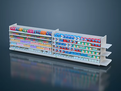 White Display Shelves With Multiple Layers Neatly Arranged Colorful Products For Retail Store 3d model
