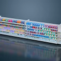White Display Shelves With Multiple Layers Neatly Arranged Colorful Products For Retail Store