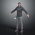 3D Male Character Model Wearing Grey Hoodie Pants And Sneakers With Pink Blue Logo