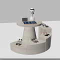 Modern Display Shelves With Staircase Round Designs And Decorative Handbags Shoes Vases
