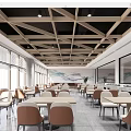 Modern Restaurant Interior Design With Wooden Beam Ceiling Neat Tables And Comfortable Chairs