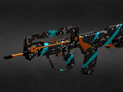 Modern Artistic Gun With Colorful Hexagonal Pattern And Black Blue Orange Accents 3d model
