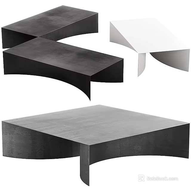 Modern Coffee Tables With Various Designs Black White Gray Colors Curved Edges Angular Cuts 3d model 