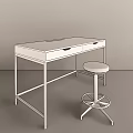 Modern White Desk with Drawers and Swivel Stool in Minimalist Room