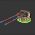 Dual Barrel Mechanical Device With Black Orange Components And Red Base On Gray Background 3d model