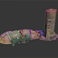Modern Urban Industrial Scene With Brick Tower Metal Ladder Wooden Crates And Oil Drums