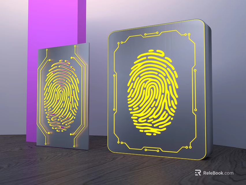 Modern Decorative Ornament Set With Square Shape Yellow Fingerprint Design And Borders 3d model 