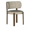 Modern Minimalist Single Chair With Curved Backrest Light Beige Upholstery And Dark Brown Wooden Legs