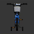 Blue Children's Bicycle With Front Basket Rear Seat And Training Wheels